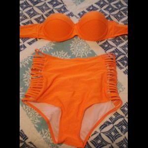 Neon orange high waisted bikini